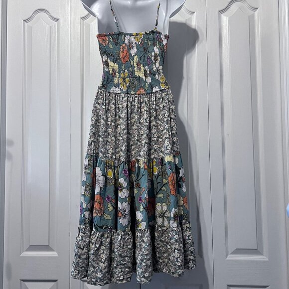 BOG Collective-Women's Spaghetti Adjust. Straps-Floral Dress-Small-Ruching Waist - Picture 10 of 16